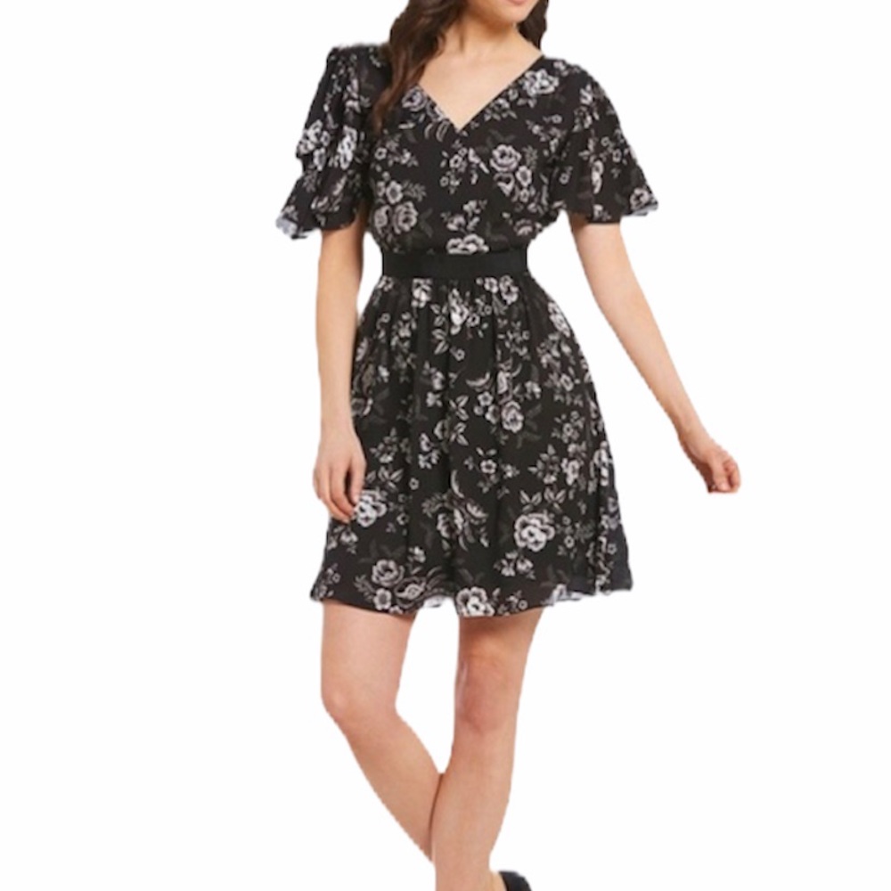 Isaac Mizrahi Floral Surplice Dress Size 6 NWT V-Neck Faux Wrap Midi